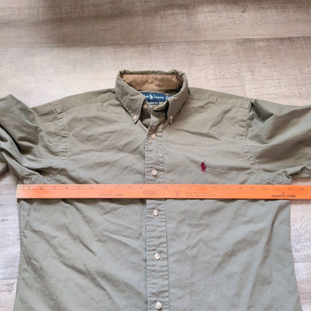 Vintage 90’s polo Ralph Lauren Country Shirt Men’s Size M Beige Elbow Patched - Picture 4 of 6